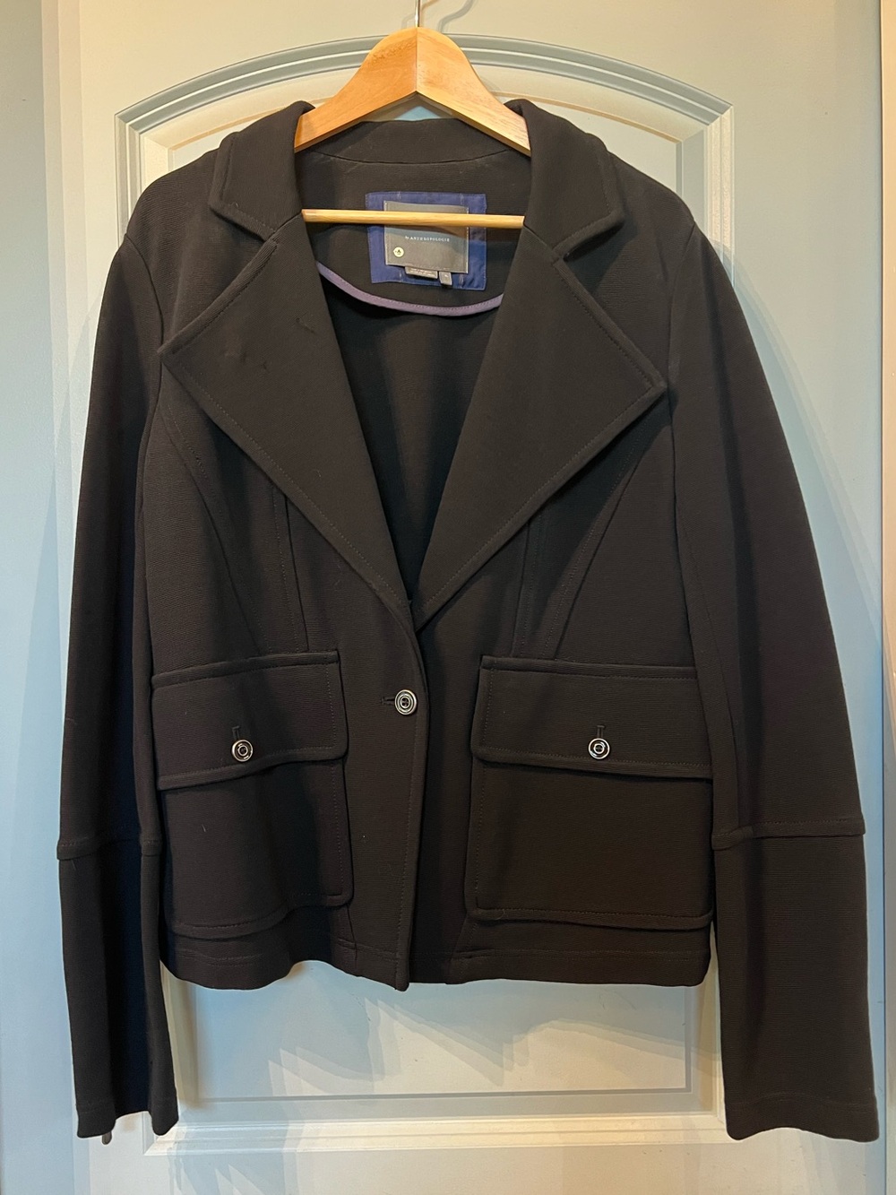 Anthropologie Sylvia Stretch Knit Moto Jacket Black Size XL